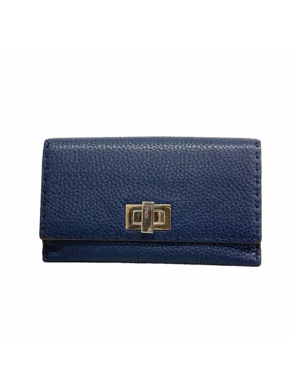 Fendi Wallet Selleria Peekaboo Leather Navy Silver